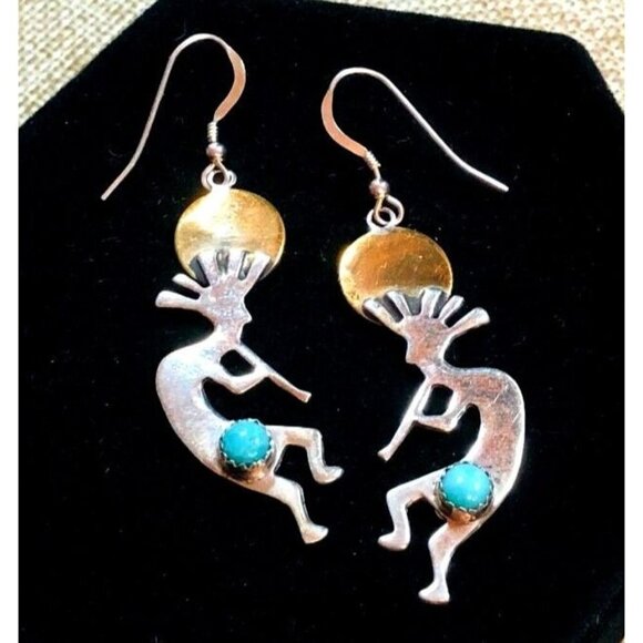 Native American George Begay Navajo Sterling Silver Turquoise Pierced Earrings